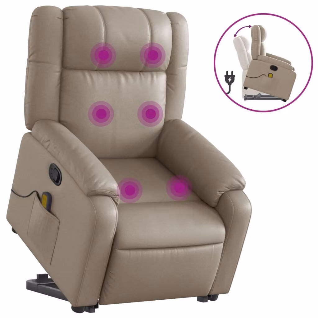 Poltrona Alzapersone Massaggi Reclinabile Cappuccino Pelle finta