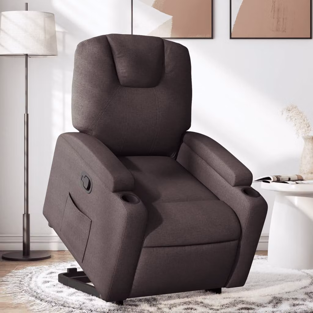 vidaXL Poltrona Alzapersona Reclinabile Marrone con Assistenza Elettrica e Braccioli in Tessuto – 1