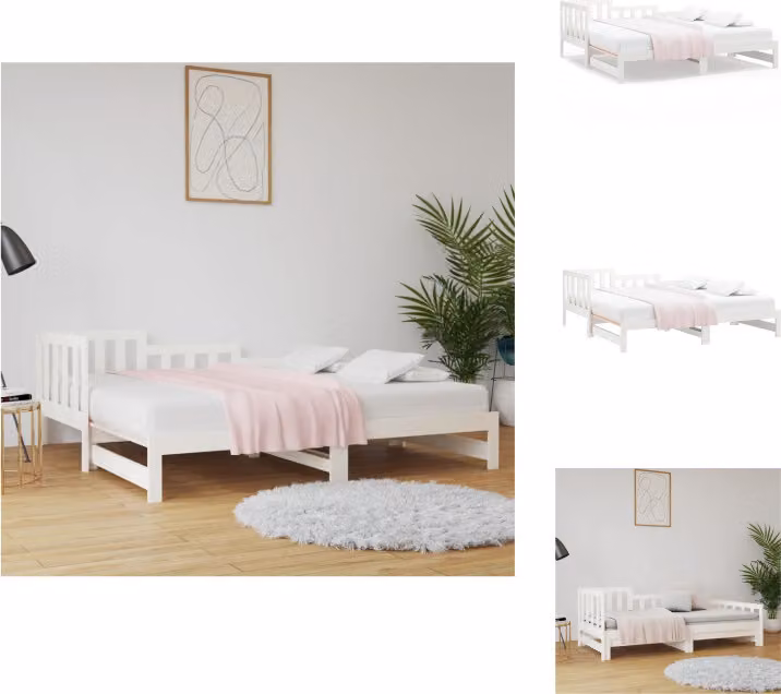 vidaXL Letto da giorno estensibile bianco 2x(90x190) cm in legno di pino massiccio - Letti e strutture letto