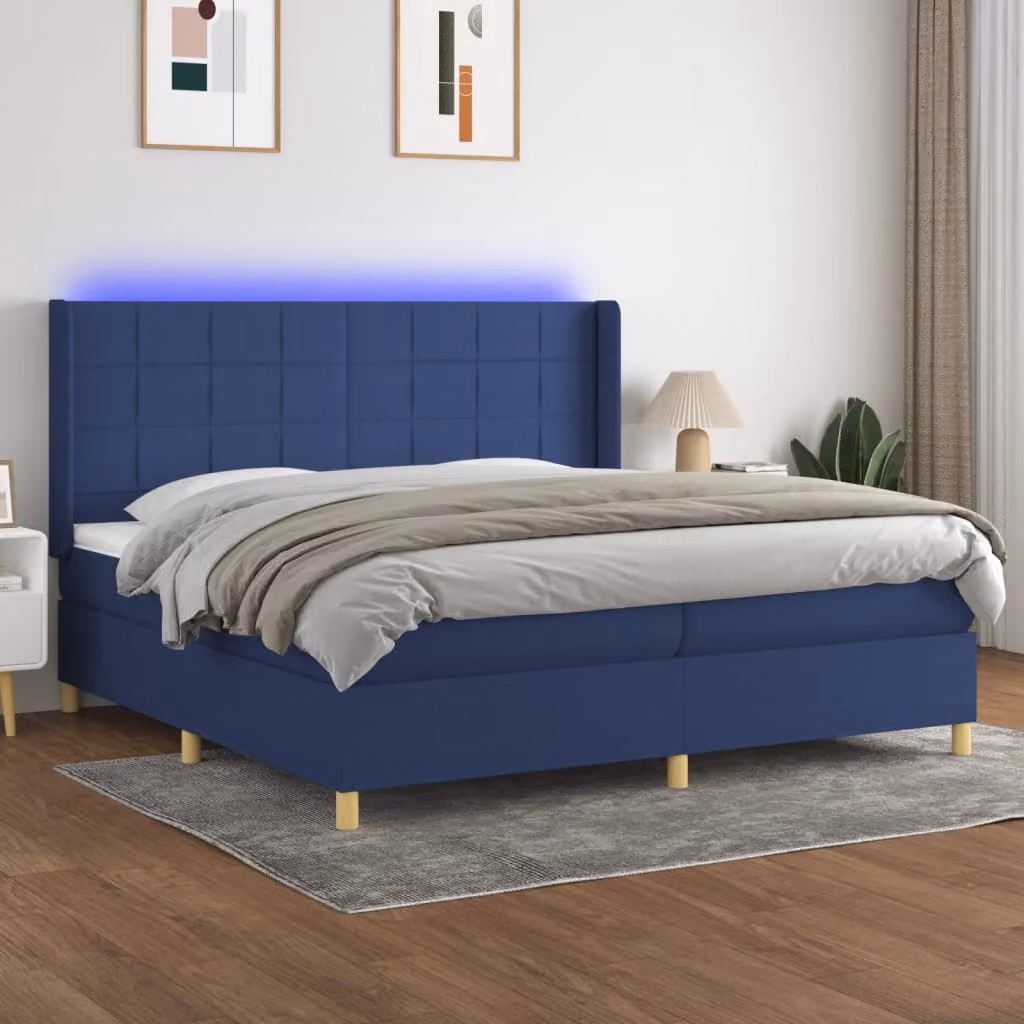 Letto Ibrido vidaXL con Materasso e Illuminazione LED Blu, Struttura in Tessuto e Legno, L/P/H: 200 x 200 x 7 cm – 1