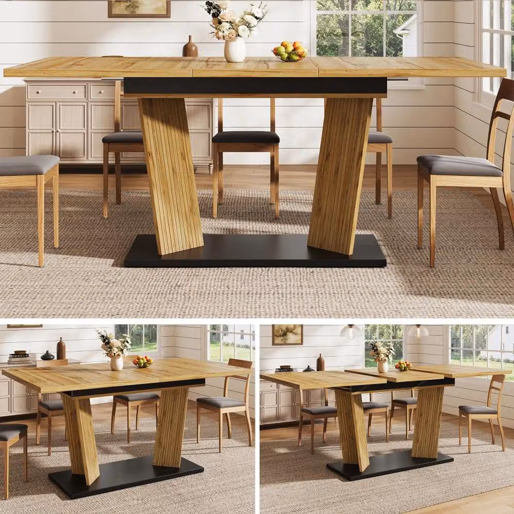 Tavolo da pranzo allungabile, dimensioni 120/160 x 80 x 76 cm, stile moderno, realizzato in MDF con struttura in legno, stabile, dotato di piedini regolabili antiscivolo, finitura noce