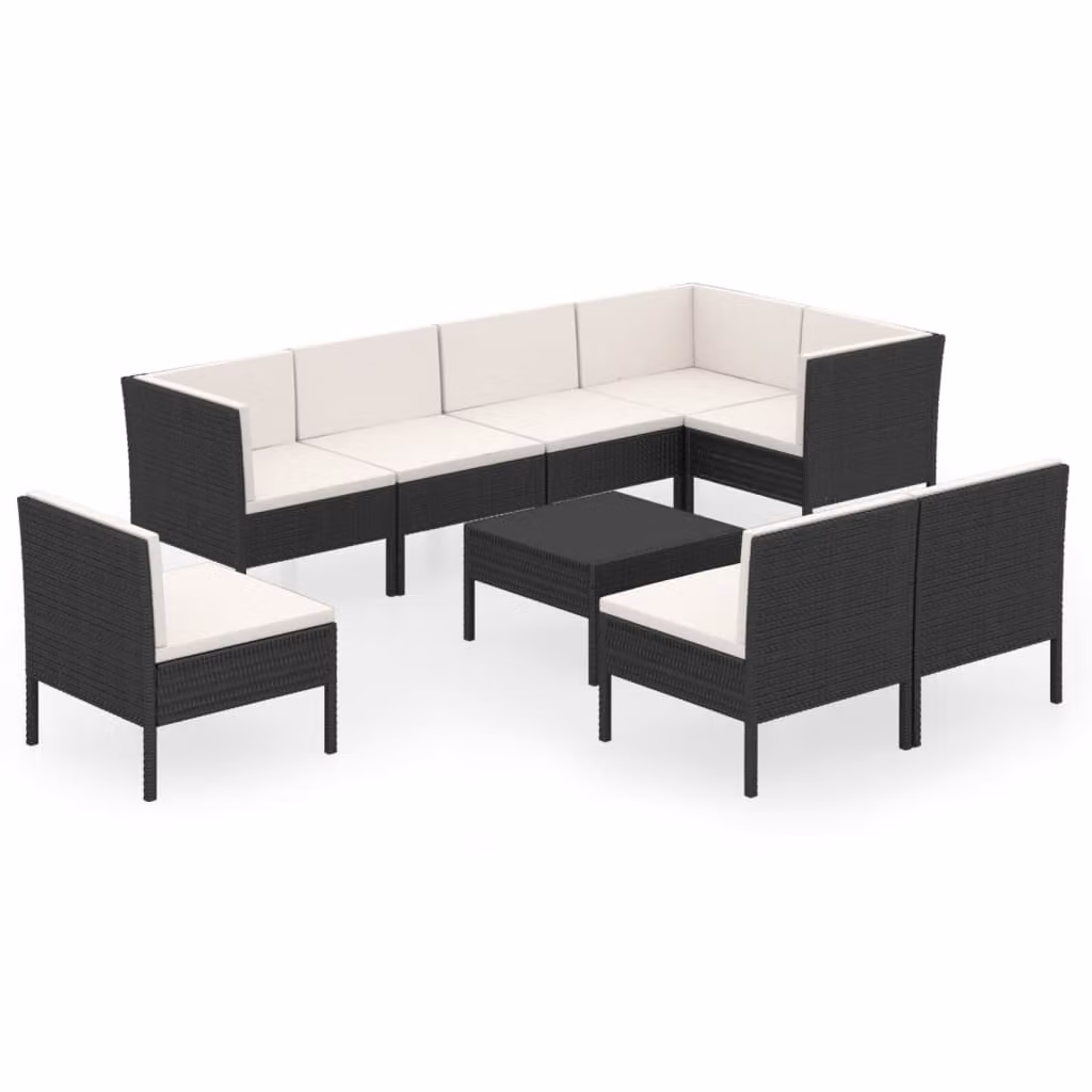 Set Divani da Giardino 9 pz con Cuscini in Polyrattan Nero