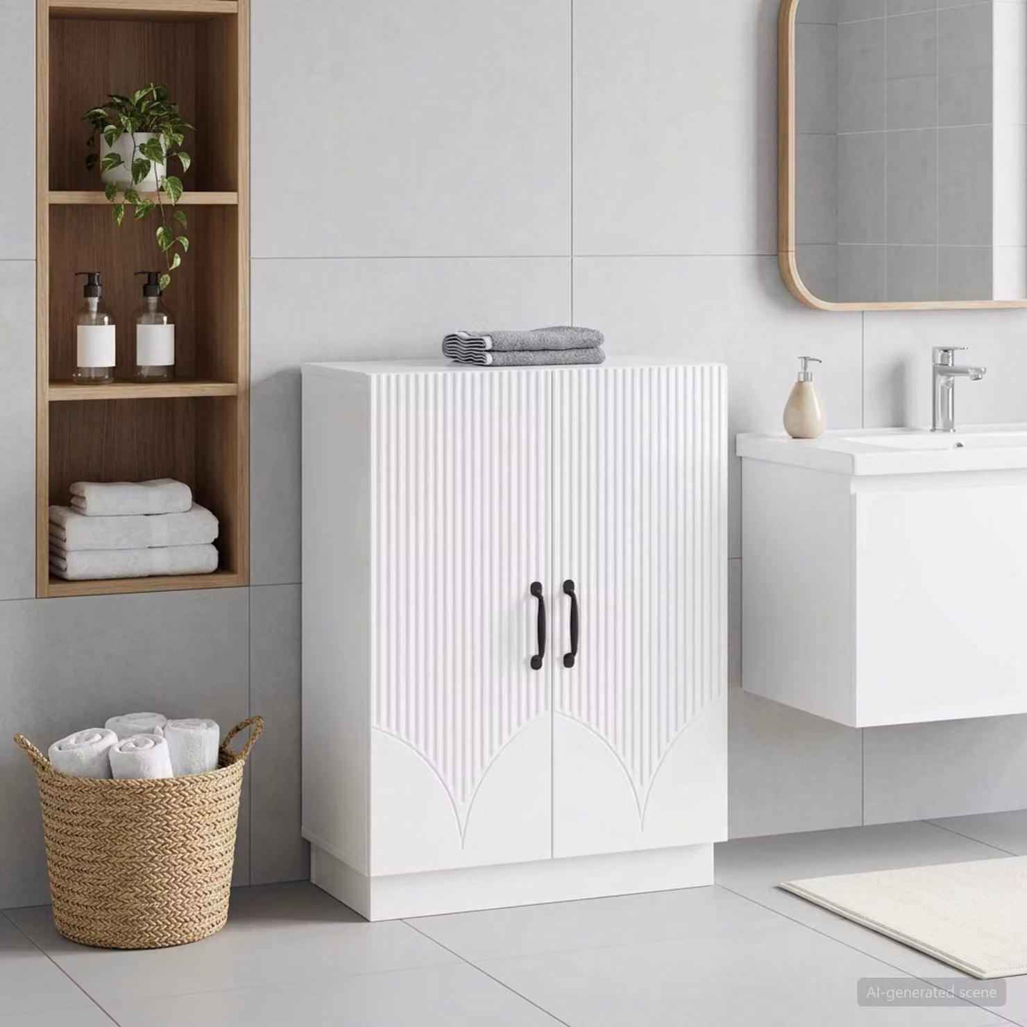 vidaXL Mobiletto da Bagno HOORN Moderno Bianco Lucido L: 59,5 cm, P: 31 cm, H: 77 cm