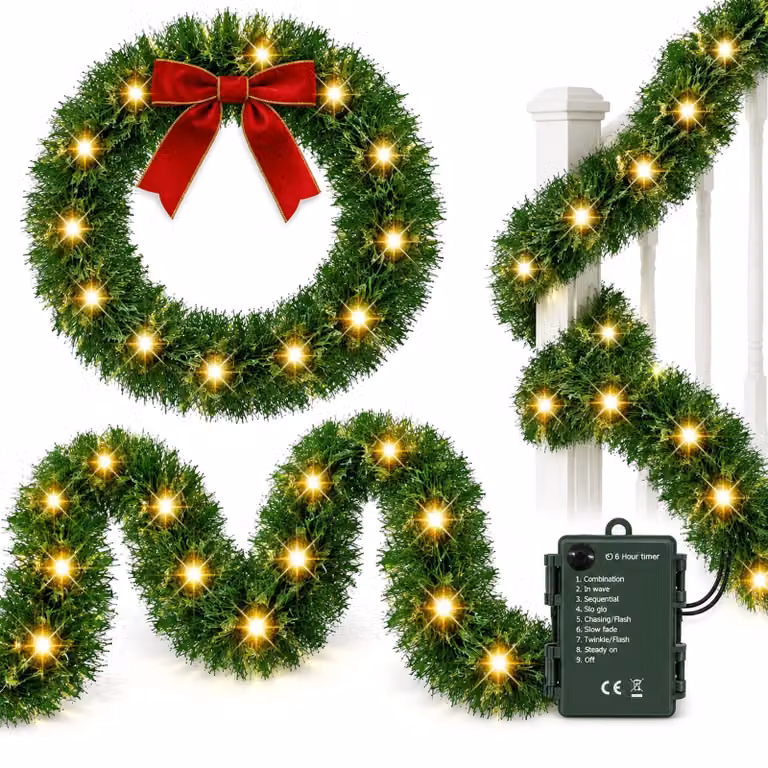 Catena luminosa da 6 metri, con 60 LED bianco caldo, colore verde, flessibile, 8 modalità