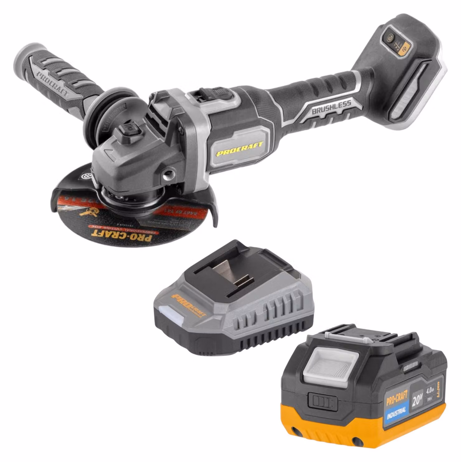 Procraft Industrial AG125Bbb Smerigliatrice angolare a batteria 20 V 125 mm Brushless Solo - senza batteria, senza caricabatteria