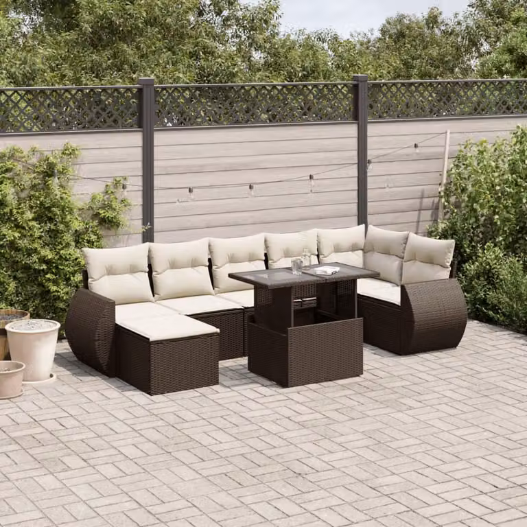Maison Exclusive - Set Divani da Giardino 8 pz con Cuscini Marrone in Polyrattan