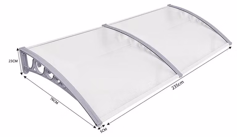 Tettoia - Tettoia d'ingresso - Protezione antipioggia in policarbonato - Tetto a volta - Copertura - Protezione UV - 80x240 cm, grigio trasparente