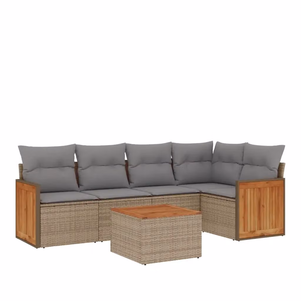 Set Divano da Giardino a L VIDAXL in Polyrattan con Cuscini Beige e Grigio, 6 Pezzi con Tavolino e Struttura in Metallo