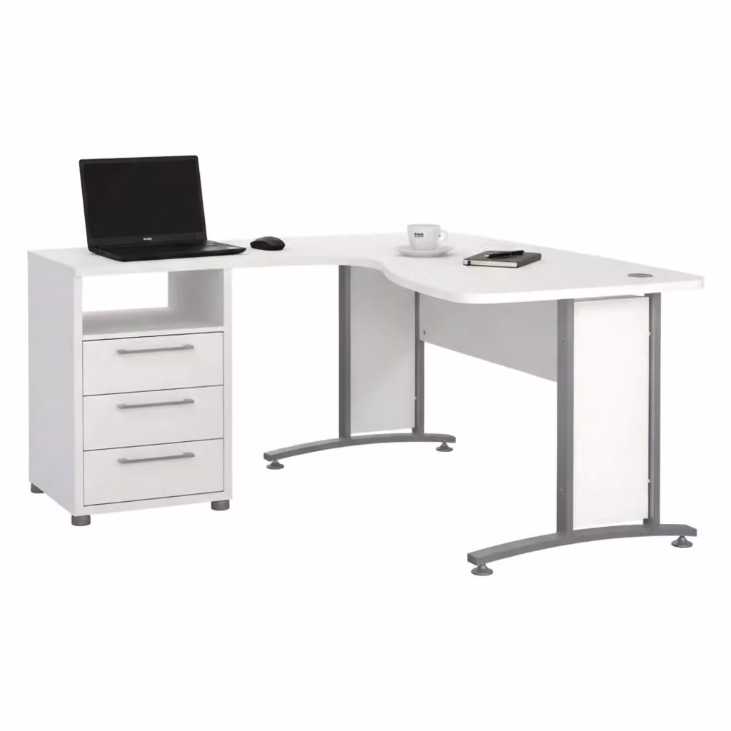Scrivania DMORA moderna con cassettiera, tavolo per ufficio e computer in MDF laminato opaco, Bianco e Grigio, L: 150,4 cm, H: 75,4 cm – 2