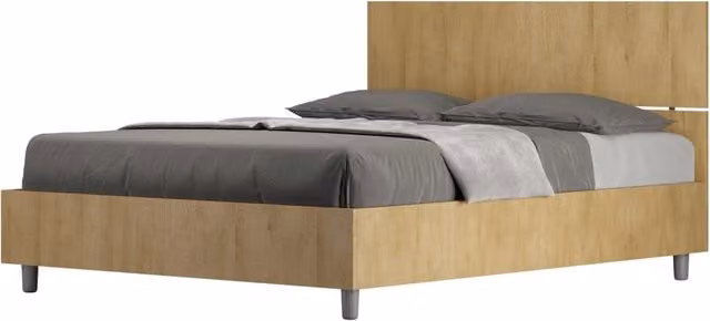 Letto Matrimoniale Francese con Contenitore e Rete a Alzata Giordanoshop Colore Quercia Natura L 140 x P 200 cm