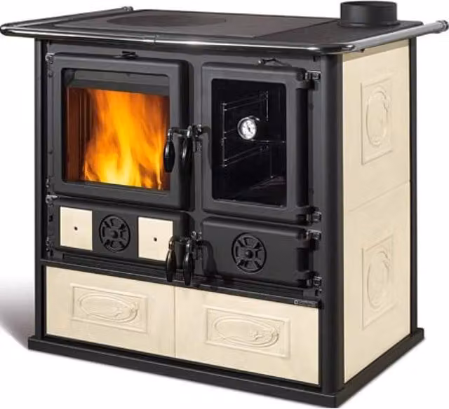 Stufa a Legna Nordica VST Rosa Reverse 5.0 Colore Beige e Bianco L/P/H: 85,1 x 103,0 x 65,0 cm