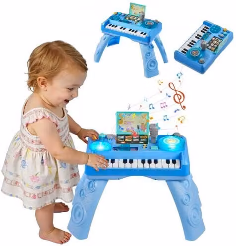 VEVOR Tavolino Evolutivo Multiattività Blu con Modalità Pianoforte e Giradischi DJ per l'Apprendimento Sensoriale e Musicale dei Bambini