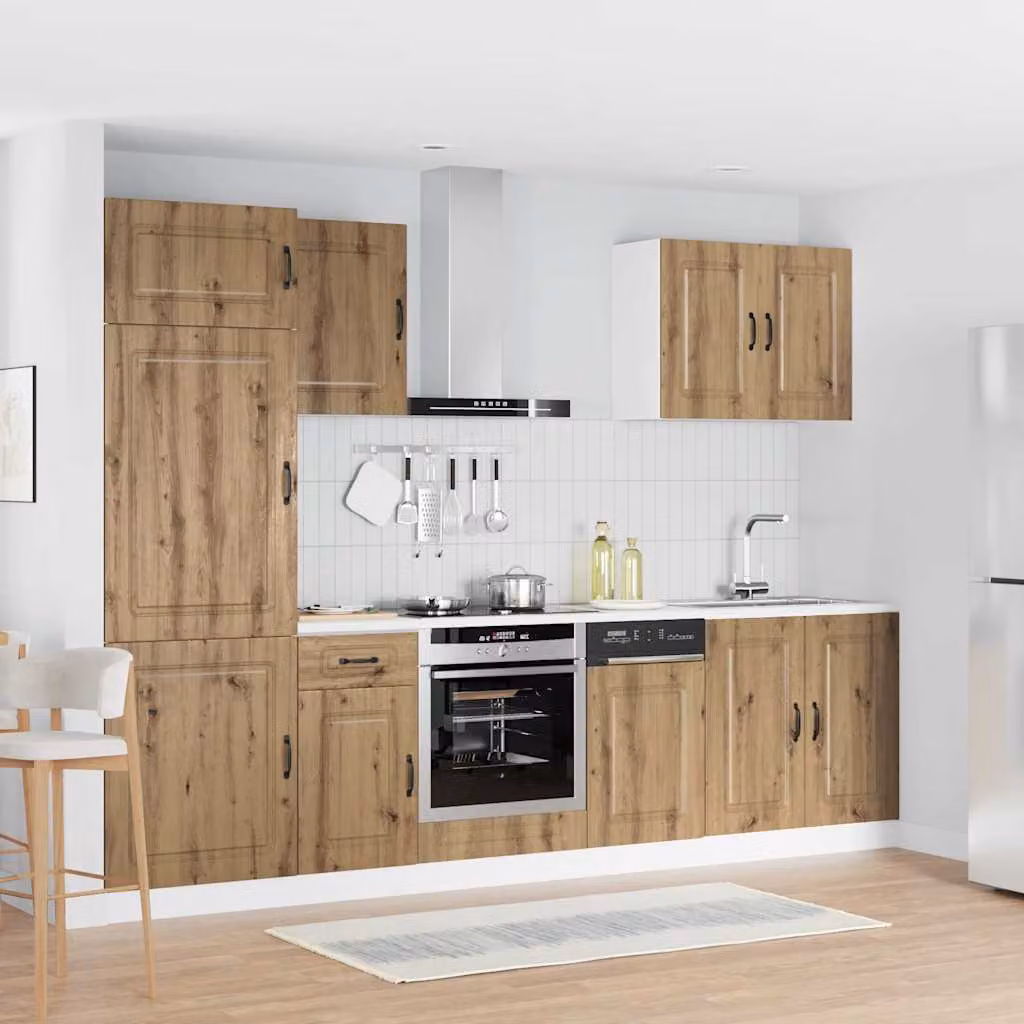 Set di mobili da cucina moderno vidaXL Kalmar composto da 7 pezzi in colore marrone con ante a cerniera e cassetti, L/P/H: 207 x 60 x 57 cm