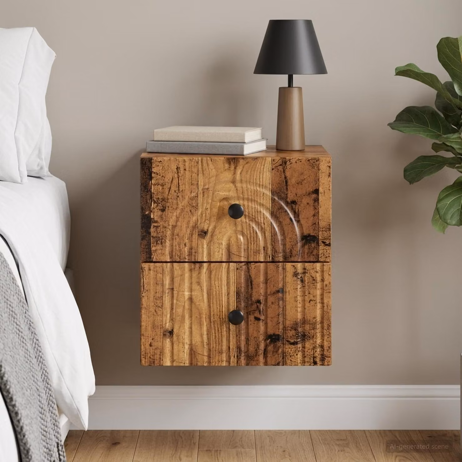 vidaXL Mobiletto da notte sospeso in legno antico marrone L 33 cm, P 34,5 cm, H 40 cm