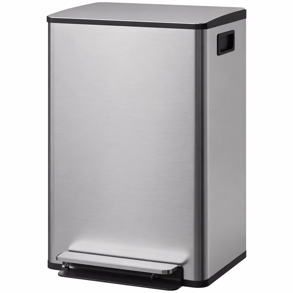 Pattumiera da cucina XYLO con pedale e coperchio soft close, secchio interno rimovibile, argento, L: 36,6 cm, P: 41,7 cm, H: 62 cm, capacità 50 l – 2