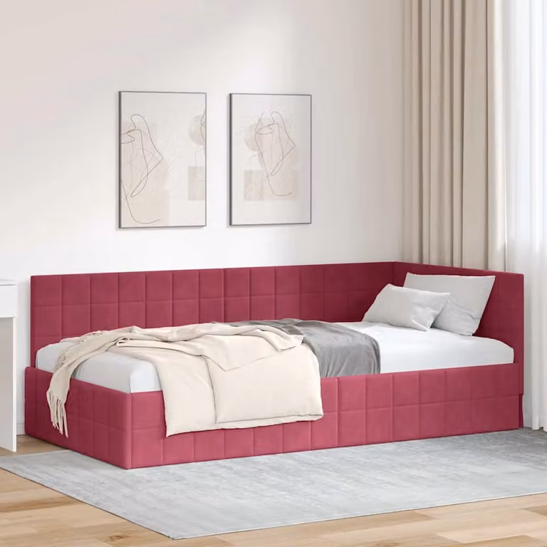 vidaXL Letto ad angolo asimmetrico in velluto rosso L 200 x P 90 x H 72 cm