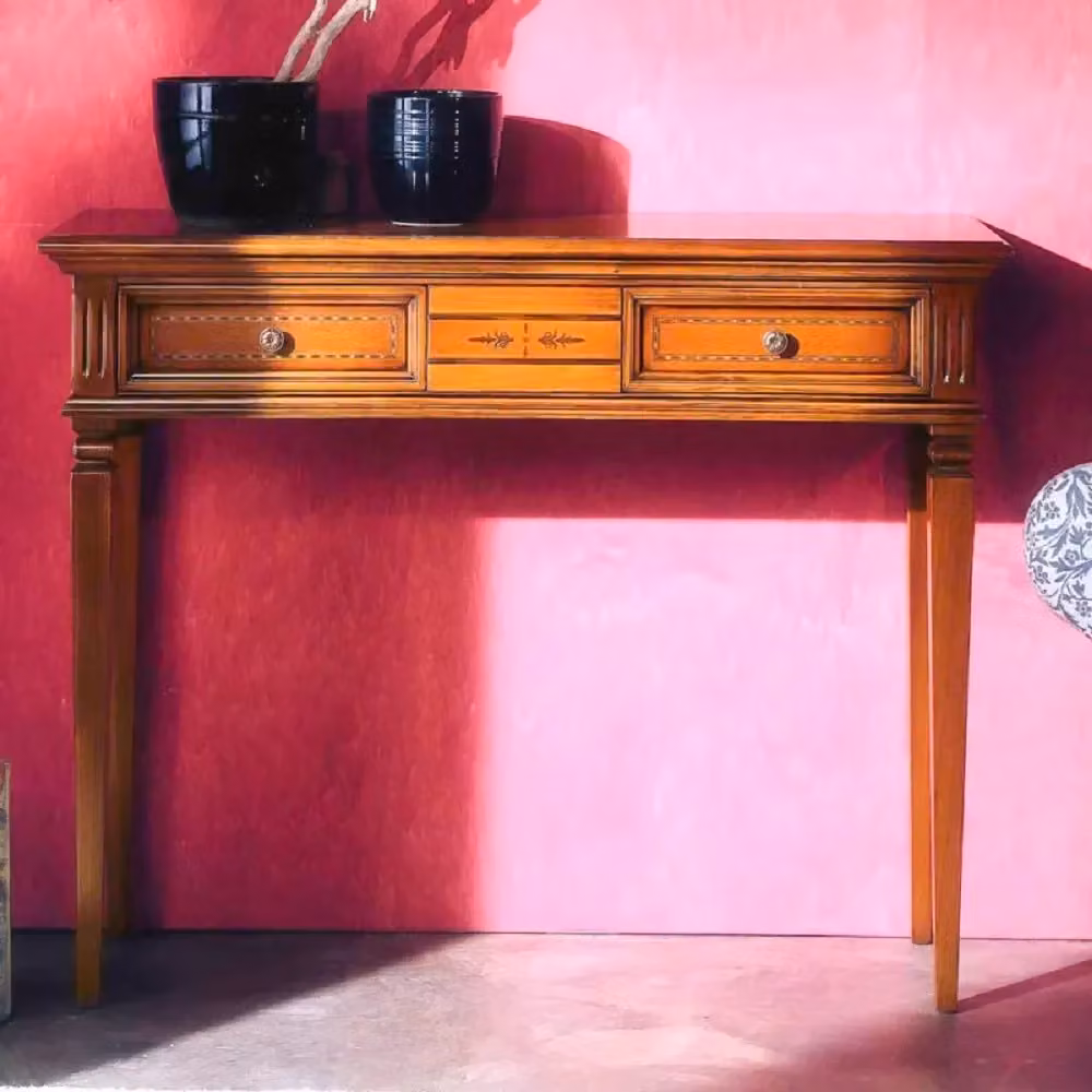 Consolle classica in legno intarsiata con 2 cassetti Mobili2g L/P/H: 100 x 37 x 80 cm – 2