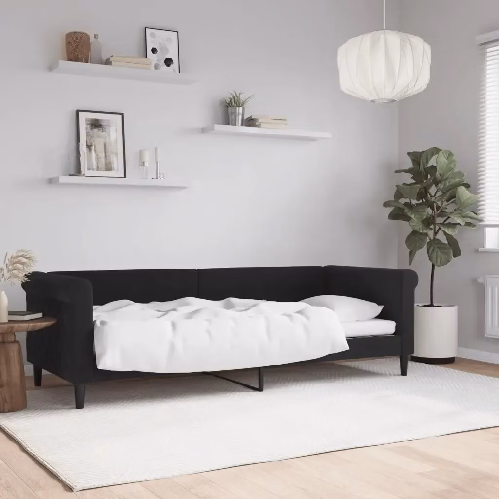 Letto singolo da giorno in velluto nero per adulti L/P: 80 x 200 cm – 2