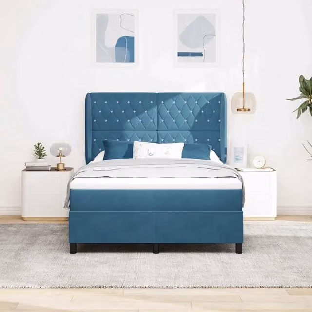 Letto Ibrido con Testiera in Velluto Blu vidaXL L/P: 140 x 200 cm