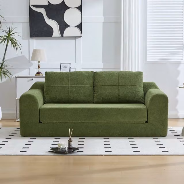 Divano Letto Pieghevole con Braccioli ¨C Xylo ¨C Verde, 179x95x79 cm