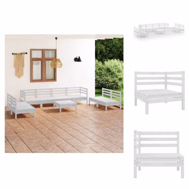 vidaXL Set da salotto da giardino 9 pezzi in pino massiccio bianco - Set di mobili da giardino