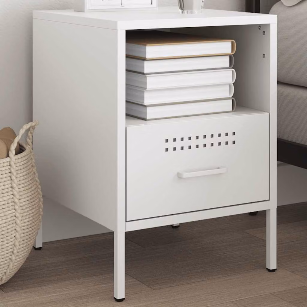 Comodino vidaXL in metallo bianco stile industrial L: 36 cm, P: 39 cm, H: 50,5 cm