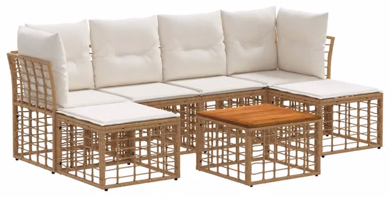Set di divani da esterno 7 pcs Naturale e Bianco Crema