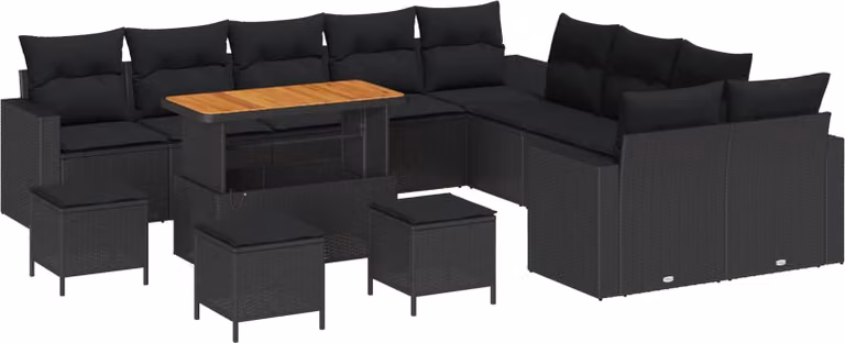 Set Divano da Giardino 14 pcs Nero polyrattan