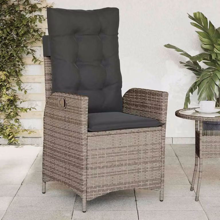 Sedia reclinabile da giardino con cuscini vidaXL in polyrattan e metallo grigia
