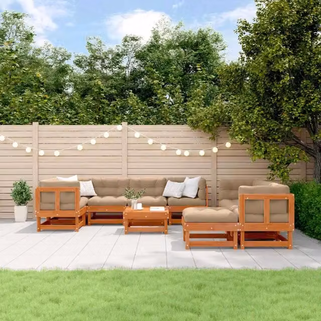 Set Lounge da Giardino vidaXL in Legno di Pino Trattato Marrone con Cuscini e Tavolino – 1
