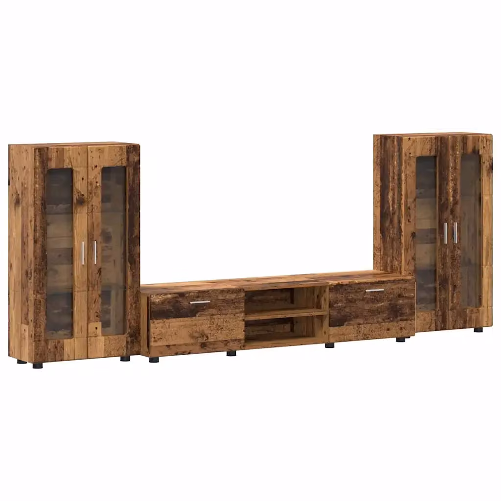 Set mobile TV vidaXL FLORIN in legno marrone stile moderno con 3 pezzi e scomparti multimediali L/P/H: 150 x 39 x 30 cm – 2