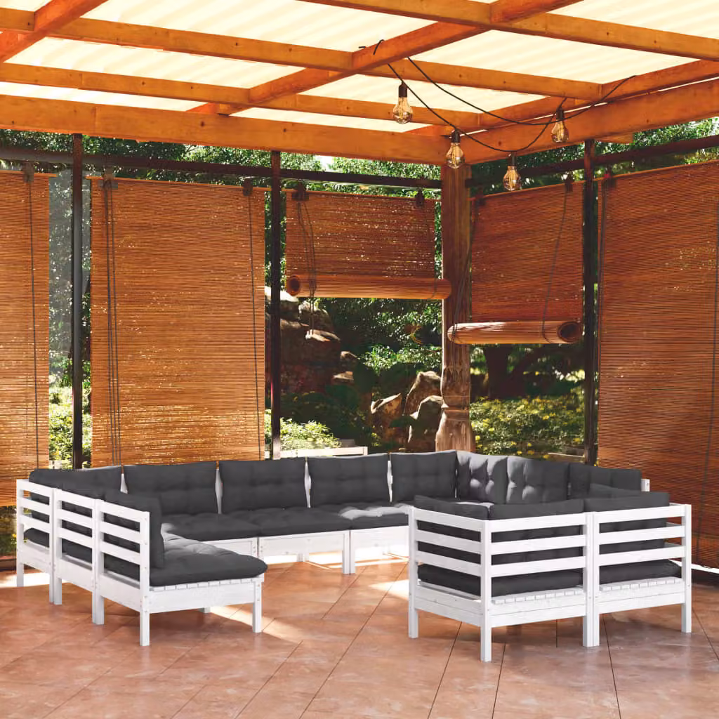 Maison Exclusive - Set Divani da Giardino 11 pz con Cuscini BiancLegno di Pino