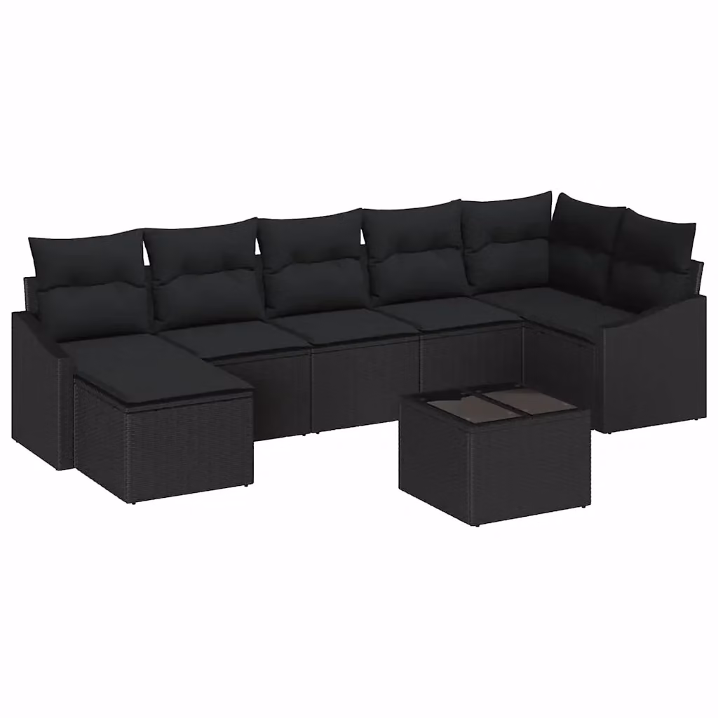 Set di divani da giardino vidaXL a forma di U in rattan nero con cuscini e tavolino da esterno – 2