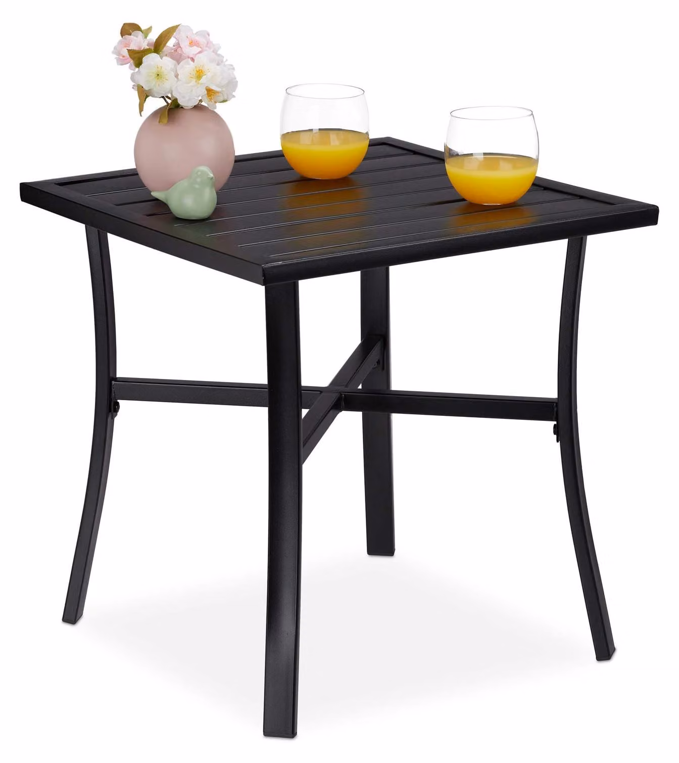 Tavolo da giardino quadrato - Acciaio - 46 x 46 cm - 4 persone - Nero opaco - Per balcone e terrazzo