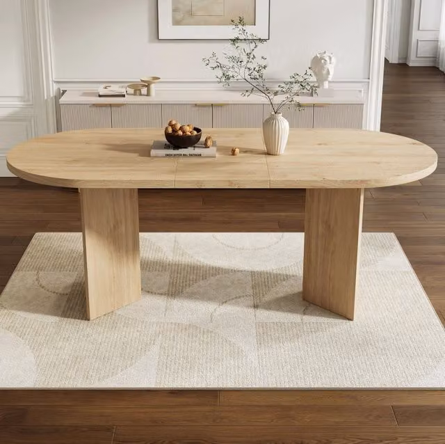 Tavolo da pranzo 200x90 cm per 6-8 persone in MDF con angoli arrotondati; rovere
