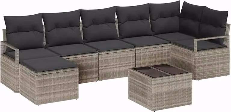 Set di divani con cuscino 9 pcs Grigio chiaro polyrattan