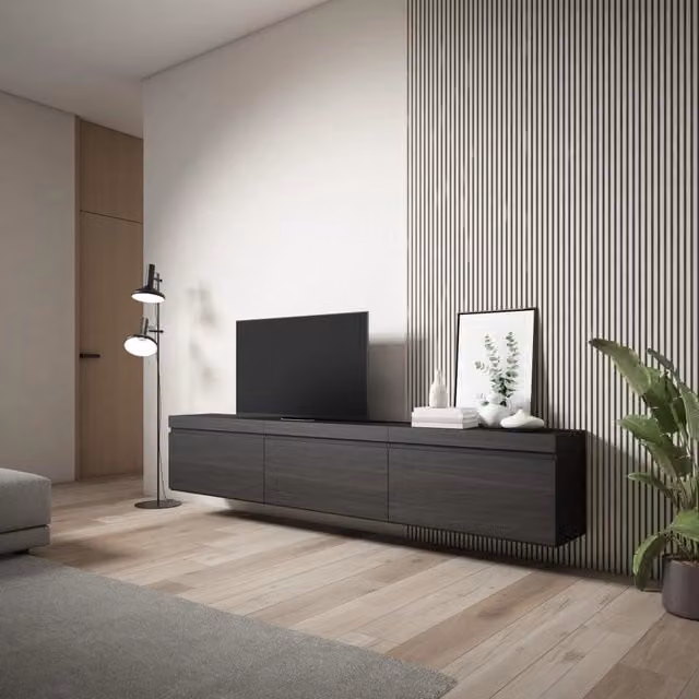 Mobile TV Soggiorno, 240x35x45cm, da appendere, Nero RF3596