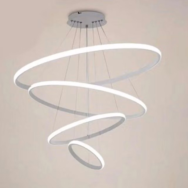 Trade Shop - Lampadario Sospeso Led 120w 4 Cerchi Pendente Rotondo Anelli Bianco Luce 4000k 50279 -
