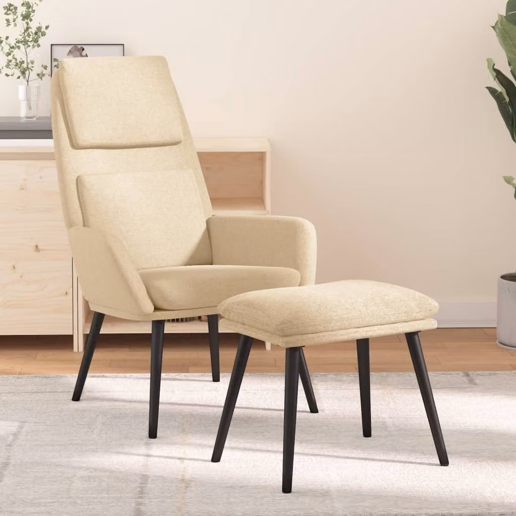 Maison Exclusive - Poltrona relax con poggiapiedi in tessuto color crema