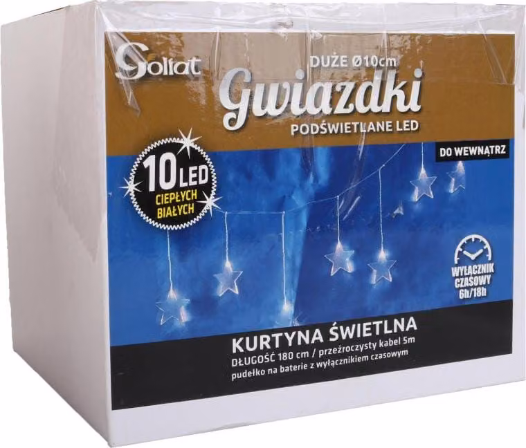Tenda luminosa a LED Star per batterie con timer e filo trasparente