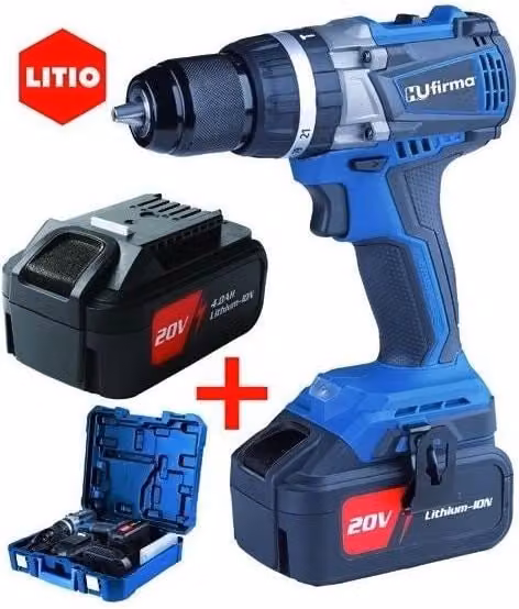 HU-Firma HU-T20B-LI Trapano Avvitatore a Percussione Brushless 20V con 2 Batterie al Litio da 4Ah, Blu, Coppia 65 Nm e Mandrino 2-13 mm