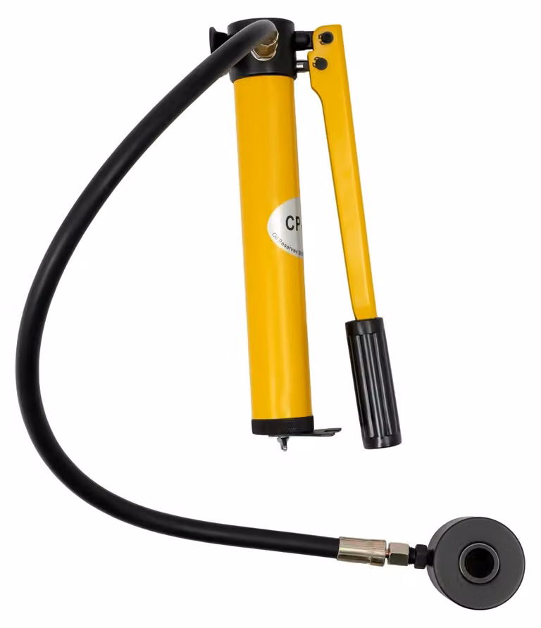 Set di punzoni idraulici per foratura - Punzone manuale da 8 tonnellate - Matrici in acciaio CR40 da 22–60 mm - Adatto per quadri elettrici in acciaio/alluminio - Colore: giallo