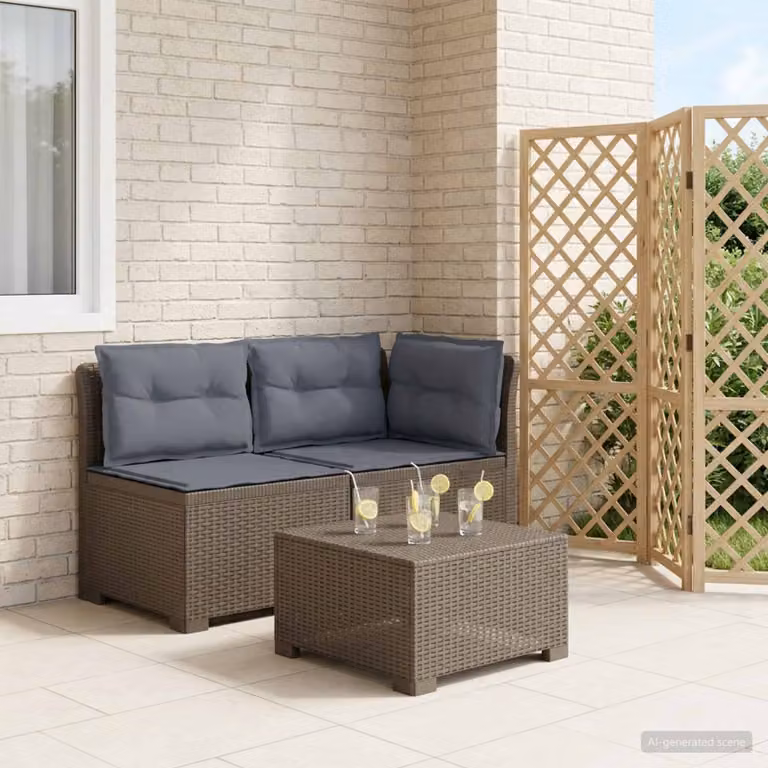 Divano da giardino a 2 posti vidaXL con cuscini grigi in aspetto rattan e tessuto resistente alle intemperie