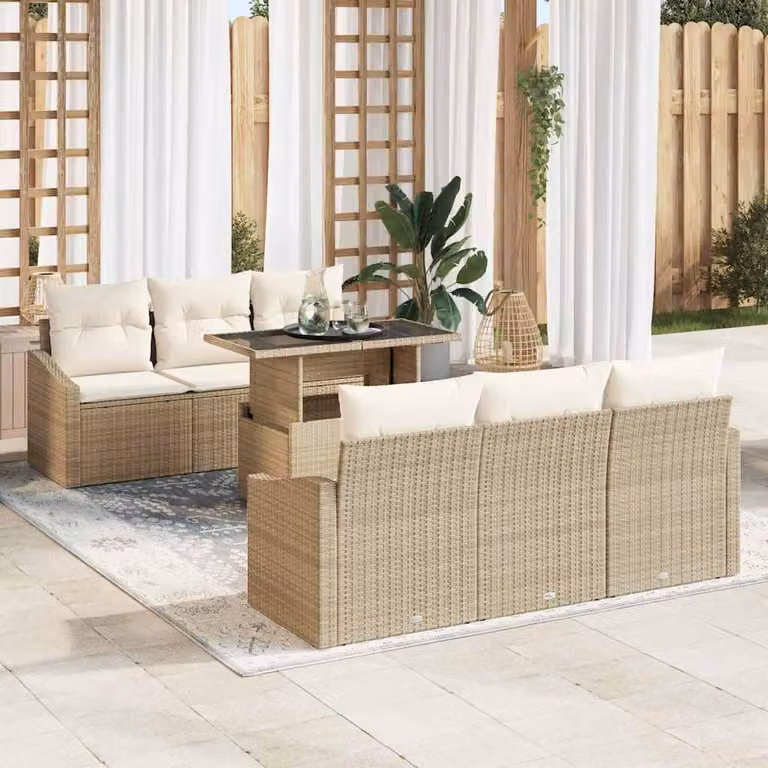 Maison Exclusive - Set da giardino composto da 7 pezzi, divano in rattan sintetico beige