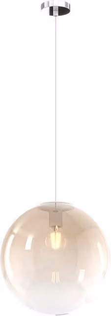 Lampada a sospensione moderna Big Eclipse in metallo cromato e vetro ambra trasparente, 1 luce E27, diametro 30 cm