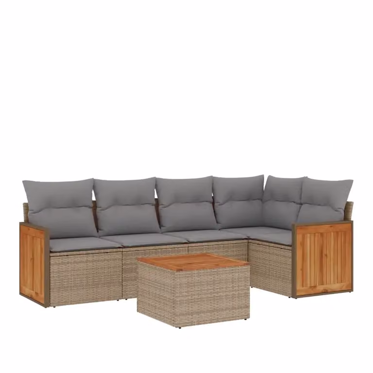 Set Divano da Giardino a L VIDAXL in Polyrattan con Cuscini Beige e Grigio, 6 Pezzi con Tavolino e Struttura in Metallo