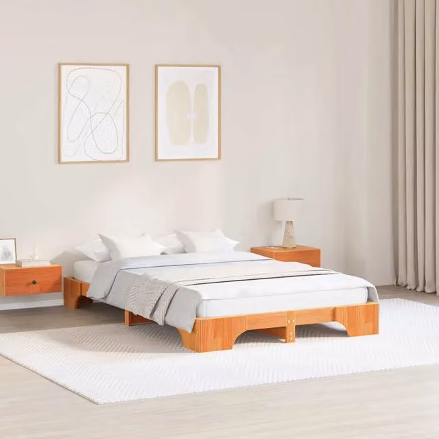 Struttura letto moderna in pino massello vidaXL, colore marrone cerato, L/P/H: 140 x 190 cm