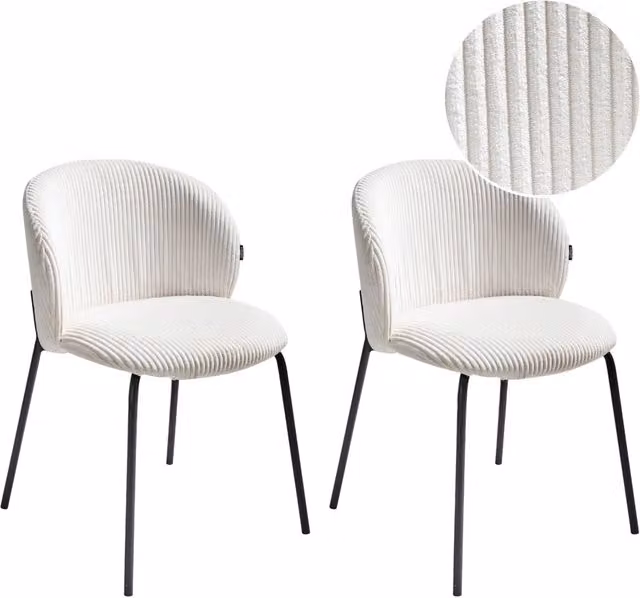 Set di 2 sedie da pranzo in velluto bianco sporco stile retrò seduta rotonda
