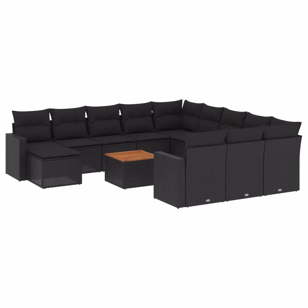 Set di Divani da Giardino vidaXL 13 Pezzi in Polyrattan Nero con Cuscini e Tavolino da Esterno – 2