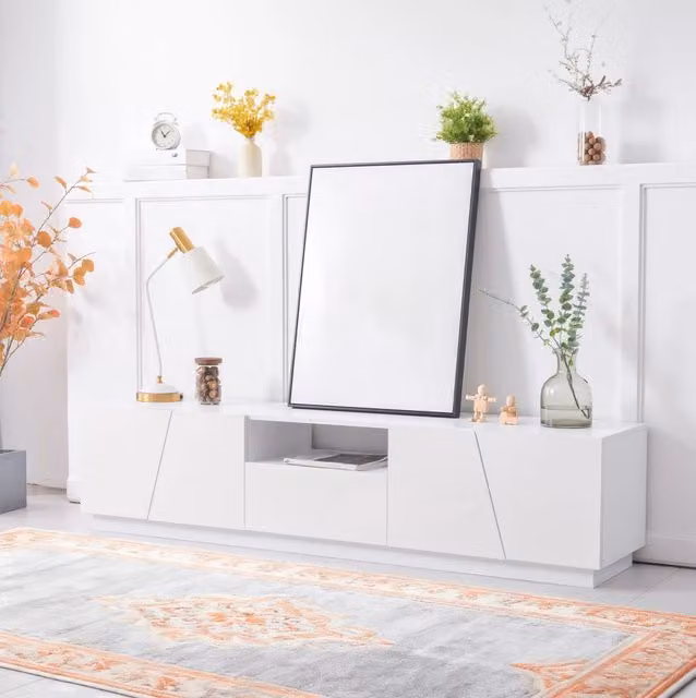 Mobile TV moderno bianco 170 cm in MDF con design patchwork diagonale